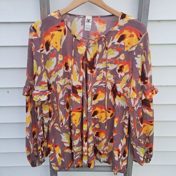 Sew In Love Tops - Sew in Love Floral 2X PLUS SIZE Womens Ruffle Long Sleeve Blouse Top Floral